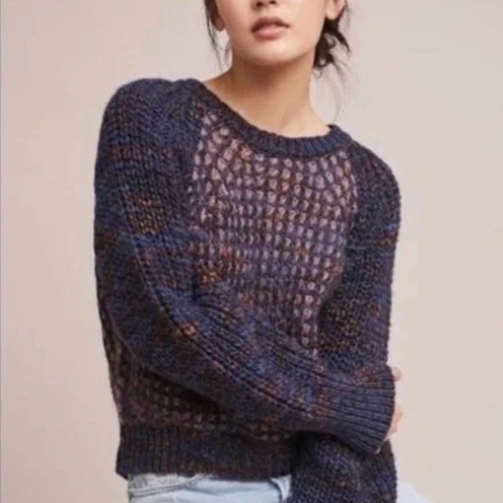 Anthropologie Moth Italy Wool Blend Melange Knit Cropped Pullover Sweater